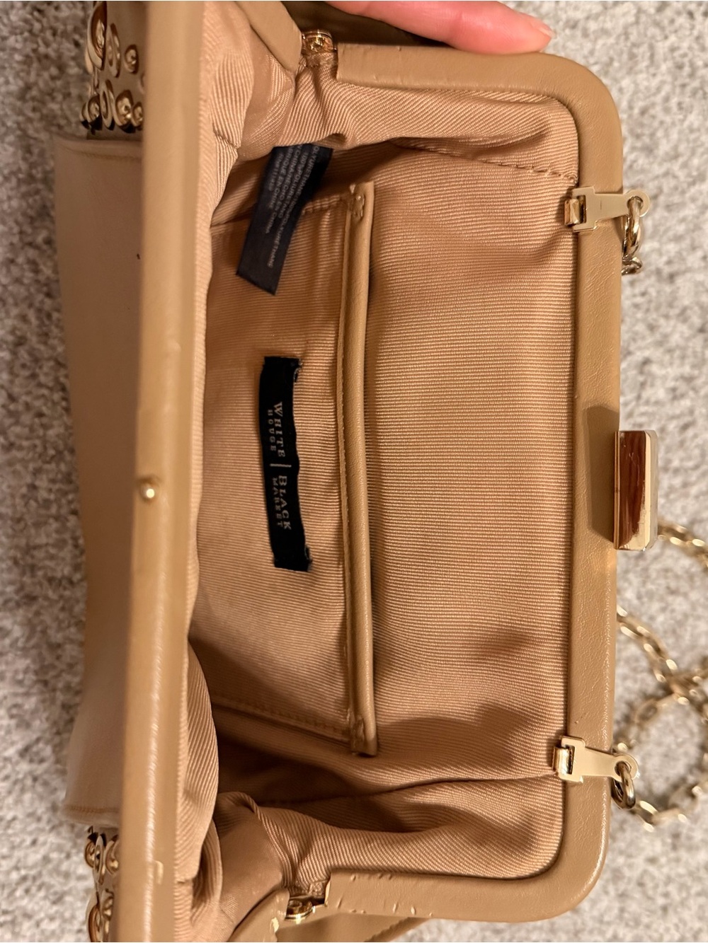 White House Black Market Tan Leather Clutch with Gold Stud Details - Picture 2 of 3